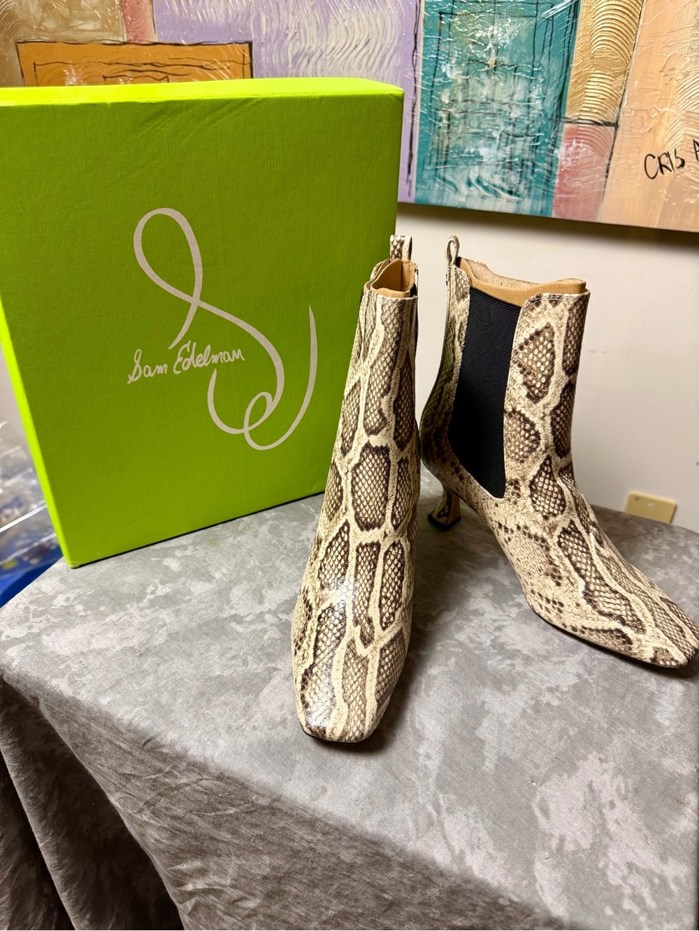 Brand New Sam Edelman Snake-Print Chelsea Ankle Boots Size 7.5 M